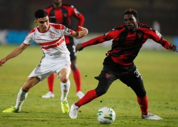 Soccer Football - African Champions League - Group A - Zamalek v Primeiro de Agosto - Al Salam Stadium, Cairo, Egypt - December 7, 2019   Zamalek's Bencharki in action with Primeiro de Agosto's Ary Papel    REUTERS/Amr Abdallah Dalsh