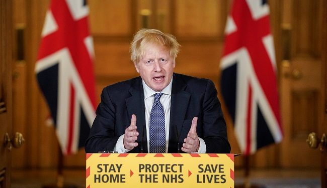 Britain's Prime Minister Boris Johnson speaks during a daily news conference to update on the coronavirus disease (COVID-19), at 10 Downing Street in London, Britain April 30, 2020. Andrew Parsons/No 10 Downing Street/Handout via REUTERS  THIS IMAGE HAS BEEN SUPPLIED BY A THIRD PARTY. NO RESALES. NO ARCHIVES. THIS IMAGE IS FOR EDITORIAL USE PURPOSES ONLY. THE IMAGE CAN NOT BE USED FOR ADVERTISING OR COMMERCIAL USE. THE IMAGE CAN NOT BE ALTERED IN ANY FORM.