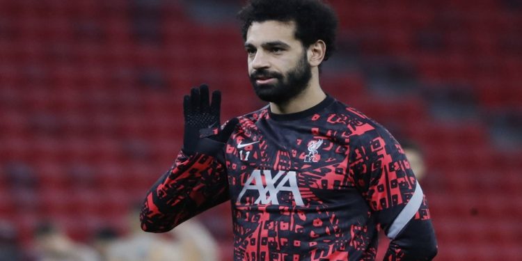 Soccer Football - Champions League - Round of 16 First Leg - RB Leipzig v Liverpool - Puskas Arena, Budapest, Hungary - February 16, 2021 Liverpool's Mohamed Salah during the warm up before the match REUTERS/Bernadett Szabo