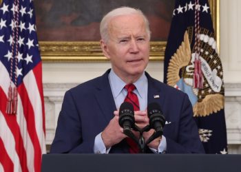 U.S. President Joe Biden speaks about the mass shooting in Colorado from the State Dining Room at the White House in Washington, U.S., March 23, 2021. REUTERS/Jonathan Ernst