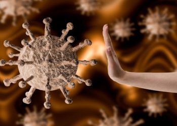 woman with her hand resisting and preventing coronavirus, a virus that causes severe peneumonia leading to death. 3D rendering